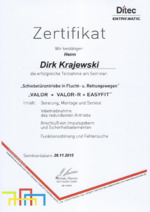 Zertifikat Ditec Entrematic Schiebetürantriebe D. Krajewski 2015